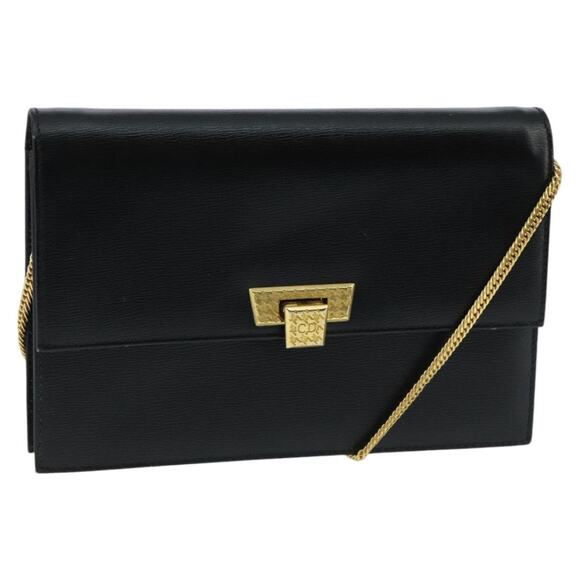DIOR Chain Shoulder Bag Leather Black Gold - Picture 1 of 16